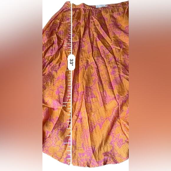 Tanya Taylor Jeana‎ Floral Pleated Midi Skirt in Ikat Flower Orange Sz 12 - Picture 9 of 9